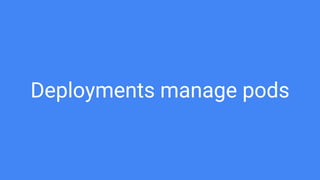 Deployments manage pods
 