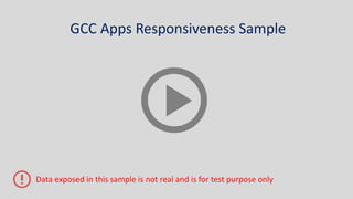 GCC Apps Responsiveness Sample
Data exposed in this sample is not real and is for test purpose only
 