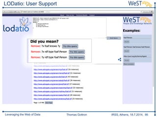 Thomas Gottron IRSS, Athens, 18.7.2014, 86Leveraging the Web of Data
LODatio: User Support
 