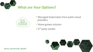 What are Your Options?
Managed Kubernetes from public cloud
providers
Home grown solution
3rd party vendor
@real_atamanenko; @kublr
 