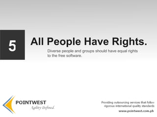 Free Distribution. Free software must be distributed freely. 1 