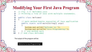 Welcome to Java Programming!
The output of the program will be:
 