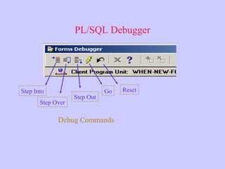 PL/SQL Debugger
Step Into
Step Over
Step Out
Go Reset
Debug Commands
 