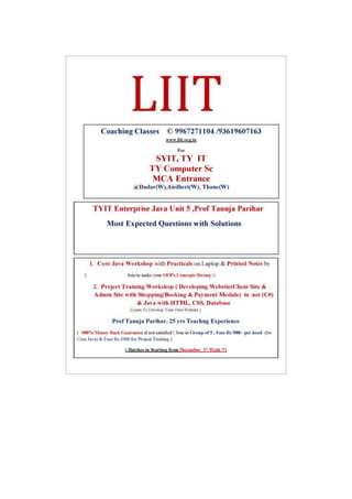 Liit tyit sem 5 enterprise java unit 5 important questins with solutions for students
