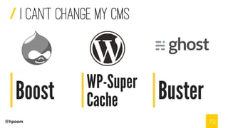 /
@hpoom
Boost WP-Super
Cache
I can’t change my CMS
Buster
73
 