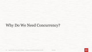 9/27/2022
Copyright © 2021, Oracle and/or its affiliates | Confidential: Internal/Restricted/Highly Restricted
24
Why Do We Need Concurrency?
 