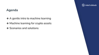 Agenda
❖ A gentle intro to machine learning
❖ Machine learning for crypto assets
❖ Scenarios and solutions
 