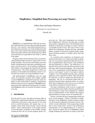 Mapreduce - Simplified Data Processing on Large Clusters