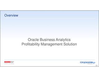 Overview
23
Oracle Business Analytics
Profitability Management Solution
 