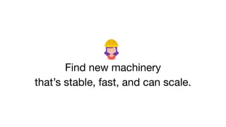 Find new machinery
that’s stable, fast, and can scale.
 