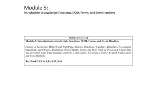 Module 5:
Introduction to JavaScript: Functions, DOM, Forms, and Event Handlers
 