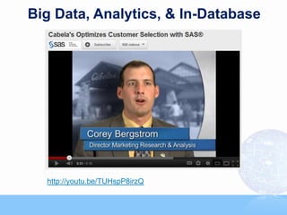Big Data, Analytics, & In-Database




  http://youtu.be/TUHspP8irzQ
                                                                                48



                    Copyright © 2011, SAS Institute Inc. All rights reserved.
 