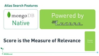 #MDBLocal
Atlas Search Features
Native
Powered by
Score is the Measure of Relevance Flexible
Scoring
 