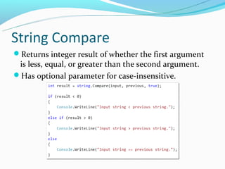 LINQ: Consistency checks
All() – True if all items satisfy a predicate:
  requests.All(r => r.IsValid)
       True if IsValid returns true for all items.
  employees.All(e => e.Ssn != null)
       True if Ssn is not null for all items.
Any() – True if at least one satisfies predicate:
  requests.Any(r => !r.IsValid)
       True if any item returns IsValid of false.
  results.Addresses.Any()
       True if Addresses contains at least one item.
 