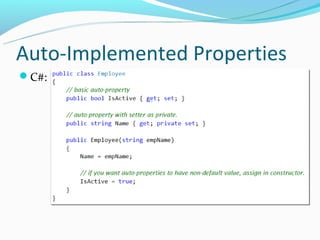 Anonymous methods
The only problem with early .NET was that all
 delegate targets had to be methods.
This means you’d have to create full methods for even
 the simplest task.
The anonymous method syntax introduced in .NET
 2.0 allowed writing methods on the fly at the point
 they would be assigned to a delegate:
 