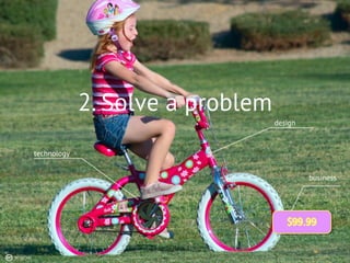 1. soluciona una
2. Solve a problem
necesidad real
design

[2. piensa en la tecnología]

technology

business

$99.99
BY NC ND

 