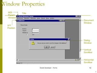 Window Properties MDI Parent Window X/Y Position Title Document Window Dialog Window Vertical Scrollbar Horizontal Scrollbar ! 