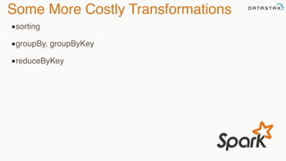Some More Costly Transformations
•sorting
•groupBy, groupByKey
•reduceByKey
 