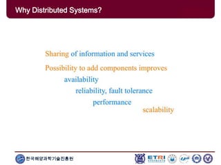 한국해양과학기술진흥원
Why Distributed Systems?
 