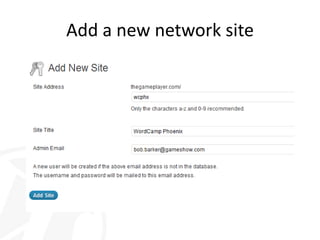 Add a new network site
 