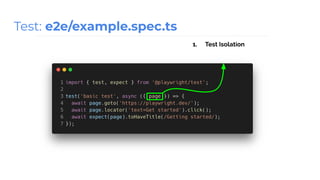 Test: e2e/example.spec.ts
1. Test Isolation
 