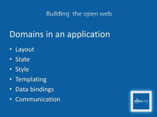 Domains in an applicationLayoutStateStyleTemplatingData bindingsCommunication