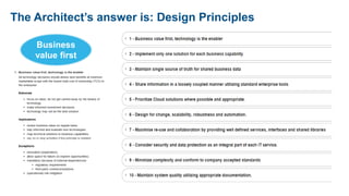 The Architect’s answer is: Design Principles
Business
value first
 