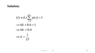 Solution:
Dr. S. Kalyani PRP 15
6
0
( ) . . . ( ) 1
6 0.6 1
6 0.4
1
15
x
i w k t p x
k
k
k


  
 
 

 