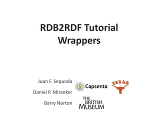 RDB2RDF Tutorial
Wrappers

Juan F. Sequeda
Daniel P. Miranker

Barry Norton

 