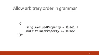 22
Allow arbitrary order in grammar
 