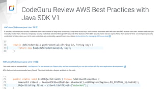 CodeGuru Review AWS Best Practices with
Java SDK V1
 