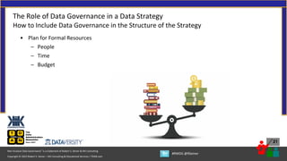 Copyright © 2022 Robert S. Seiner – KIK Consulting & Educational Services / TDAN.com
Non-Invasive Data Governance™ is a trademark of Robert S. Seiner & KIK Consulting
#RWDG @RSeiner
21
• Plan for Formal Resources
– People
– Time
– Budget
The Role of Data Governance in a Data Strategy
How to Include Data Governance in the Structure of the Strategy
 