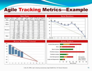 Agile Tracking Metrics—Example
16Cohn, M. (2006). Agile estimating and planning. Upper Saddle River, NJ: Pearson Education.
 