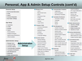 21 April 20, 2015
Personal, App & Admin Setup Controls (cont’d)
 