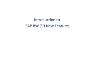 Introduction to SAP BW 7.3 New Features 