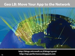 http://blogs.microsoft.co.il/blogs/vprnd
http://top-performance.blogspot.com
Geo LB: Move Your App to the Network
15
http://www.akamai.com/stateoftheinternet/http://www.akamai.com/stateoftheinternet/
 