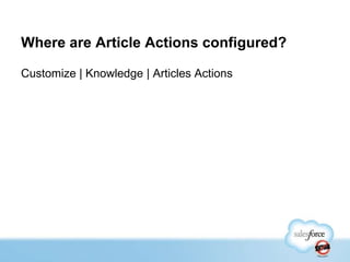 Where are Article Actions configured?
Customize | Knowledge | Articles Actions

 