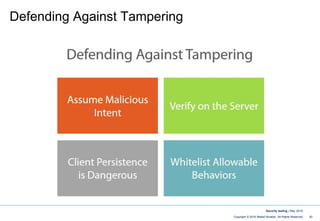 42Copyright © 2016 Maikel Ninaber. All Rights Reserved
Security testing | May 2016
Defending Against Tampering
 