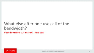 Copyright	©	2016,	Oracle	and/or	its	aﬃliates.	All	rights	reserved.		|	
What	else	afer	one	uses	all	of	the	
bandwidth?	
It	can	be	made	a	LOT	FASTER:			8x	to	20x!	
34	
 