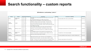 Copyright © 2013, Oracle and/or its affiliates. All rights reserved.17
Search functionality – custom reports
 