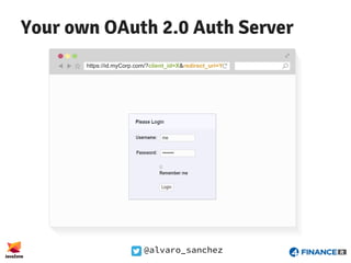@alvaro_sanchez
Your own OAuth 2.0 Auth Server
https://id.myCorp.com/?client_id=X&redirect_uri=Y
 