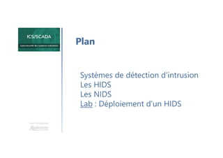Une formation
Systèmes de détection d’intrusion
Les HIDS
Les NIDS
Lab : Déploiement d’un HIDS
Plan
 