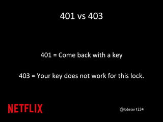 401 
vs 
403 
401 
= 
Come 
back 
with 
a 
key 
403 
= 
Your 
key 
does 
not 
work 
for 
this 
lock. 
@lobster1234 
 