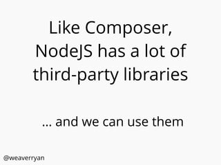 Like Composer,
NodeJS has a lot of
third-party libraries
@weaverryan
… and we can use them
 