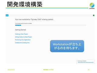 開発環境構築
2016/8/19 株式会社 リンクバル 10
Workstationが立ち上
がるのを待ちます。
 