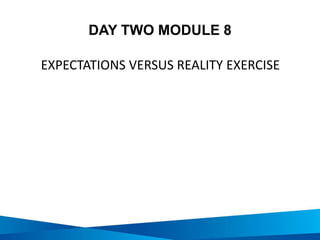 DAY TWO MODULE 8
EXPECTATIONS VERSUS REALITY EXERCISE
 