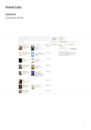 128
Friend Lists
EXAMPLES
Goodreads, Spotify
 