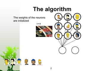 The algorithm
The weights of the neurons
are initialized
                   t=0




                             2
 