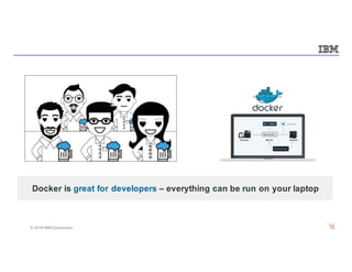 54© 2016 IBM Corporation
Docker is great for developers – everything can be run on your laptop
54
 