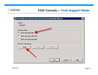 ESXi Console – Tech Support Mode




iVision, Inc.                                Page 33
 
